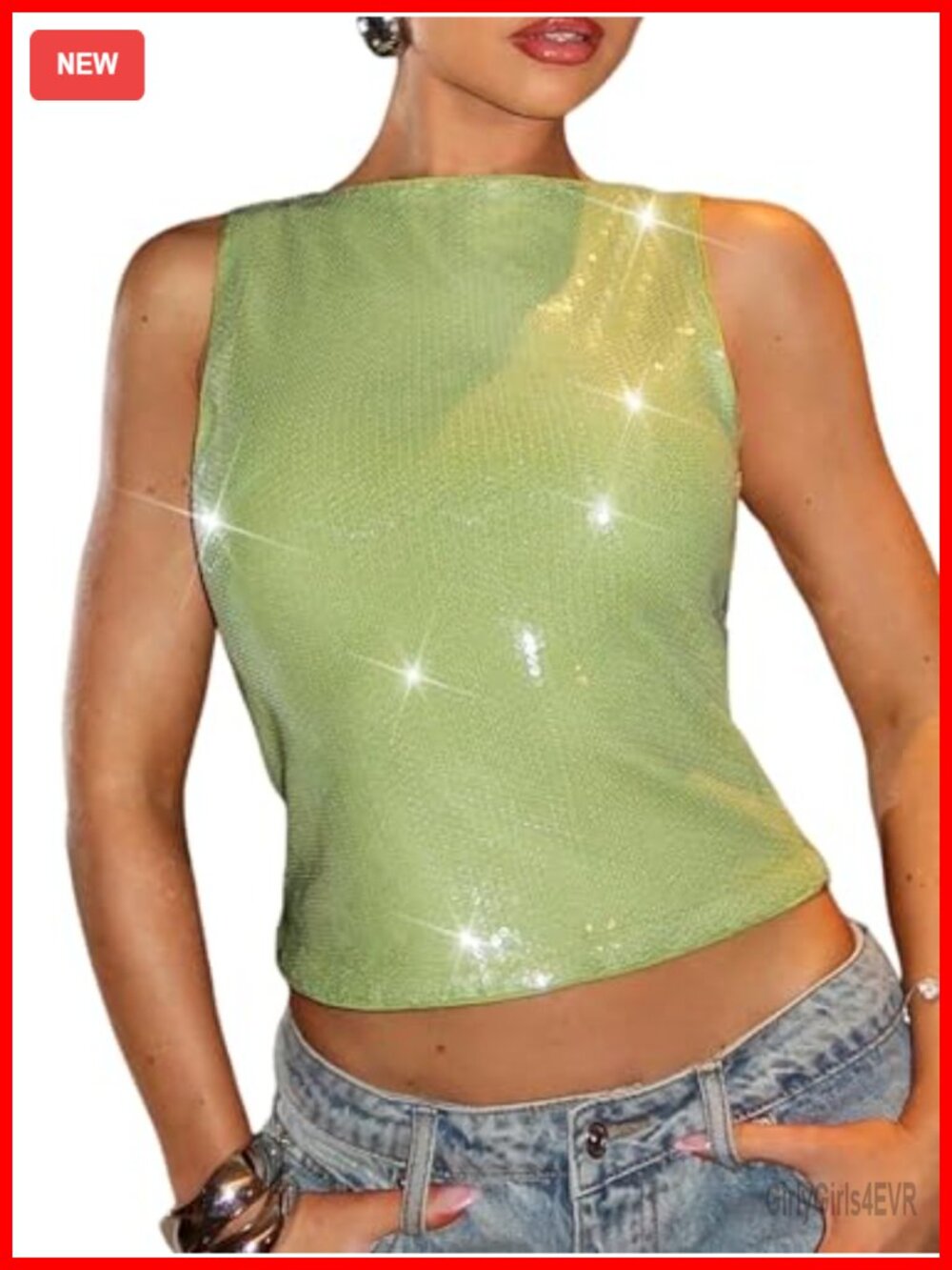 Sequin Sparkly Tank Top Glitter Shiny Sleeveless Going Out Party Top